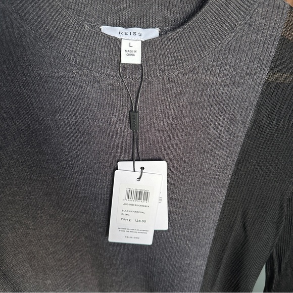 NWT Reiss jude HYBRID WOOL-SILK KNIT sheer blocking mix L black charcoal - Picture 4 of 6